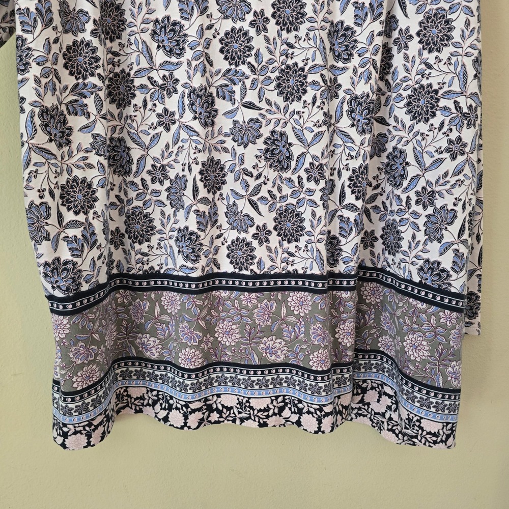 J. Jill Simply Supima Cotton Floral Crew Neck Tunic Top Blue White 2X Womens - Picture 4 of 8